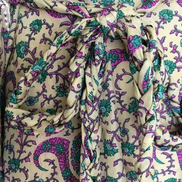 Sundance Silk Caftan Tunic Top Purple Paisley Hearts & Flowers Embroidery M/L - Picture 9 of 12